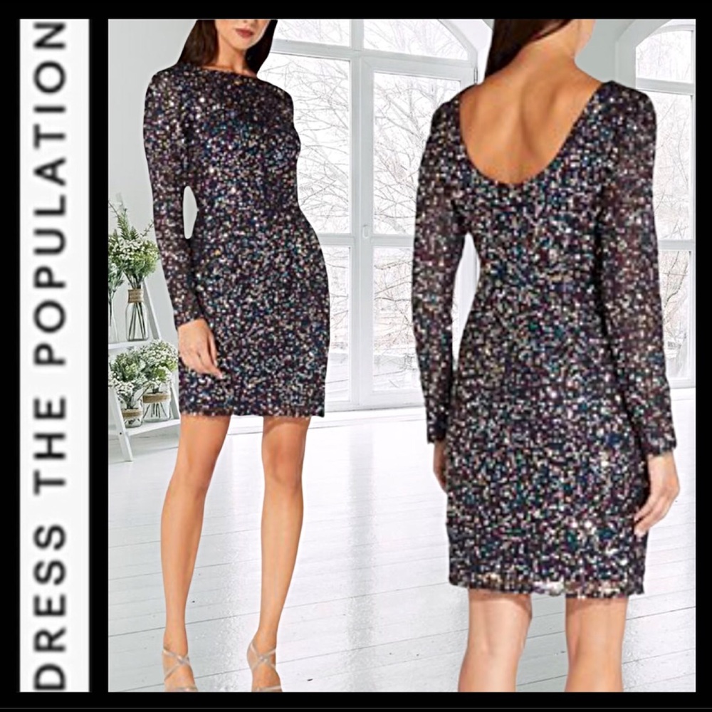 Dress the Population Rainbow Confetti Sequin Bodycon Mini